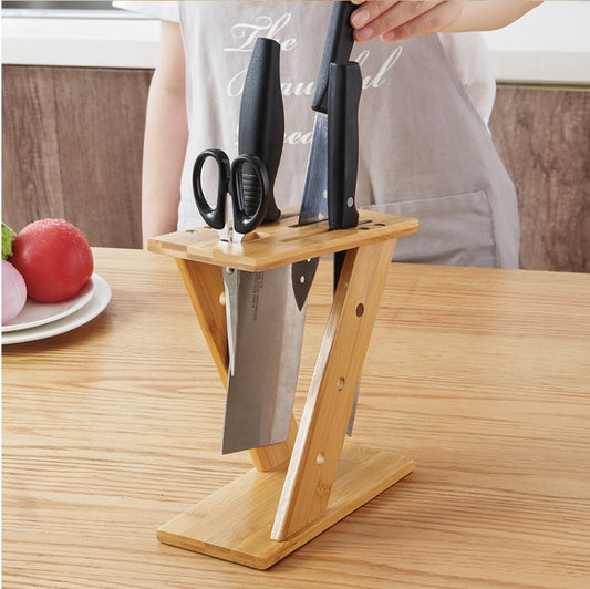 Porta cuchillos de cocina en forma de cruz de bambú