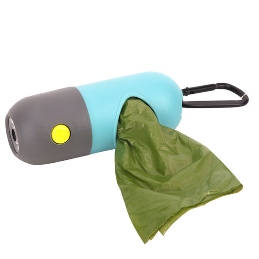 Dispensador de bolsas de basura para mascotas con luz LED y cápsula para recoger el inodoro de tu perro. Organizador portátil de bolsas de basura.
