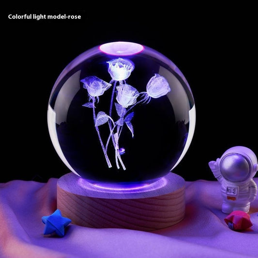 Lámpara de noche pequeña de luna, decoración creativa, bola de cristal