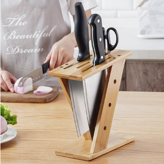 Porta cuchillos de cocina en forma de cruz de bambú