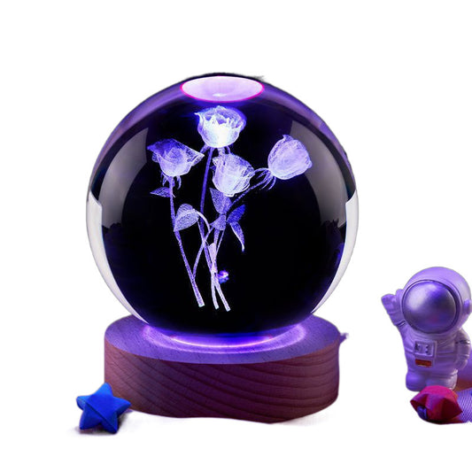 Lámpara de noche pequeña de luna, decoración creativa, bola de cristal