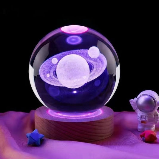 Lámpara de noche pequeña de luna, decoración creativa, bola de cristal
