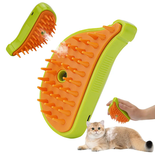 Cepillo de vapor 3 en 1 para mascotas, limpieza para gatos y perros, masaje con vapor, peine de belleza, depilación, accesorios para mascotas.